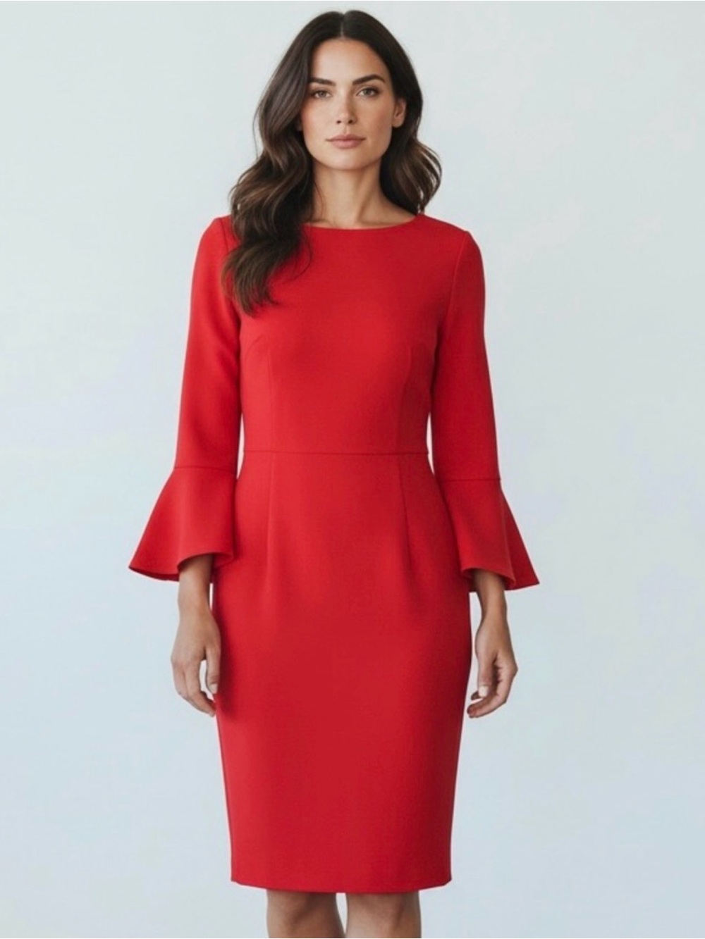White House Black
Market BP Flutter Sleeve Sheath
Dress Sz 12 Bright Rouge NWT